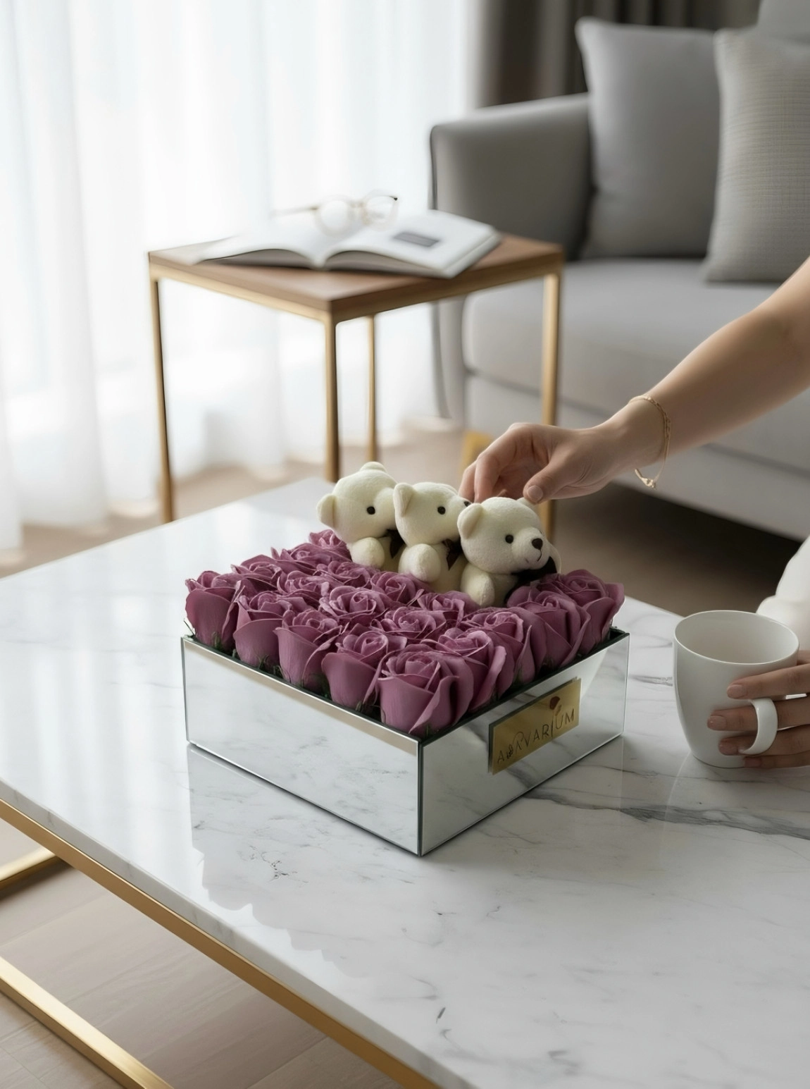 22 Kokulu Güllü Ve 3 Peluşlu Pemy Aranjmanı