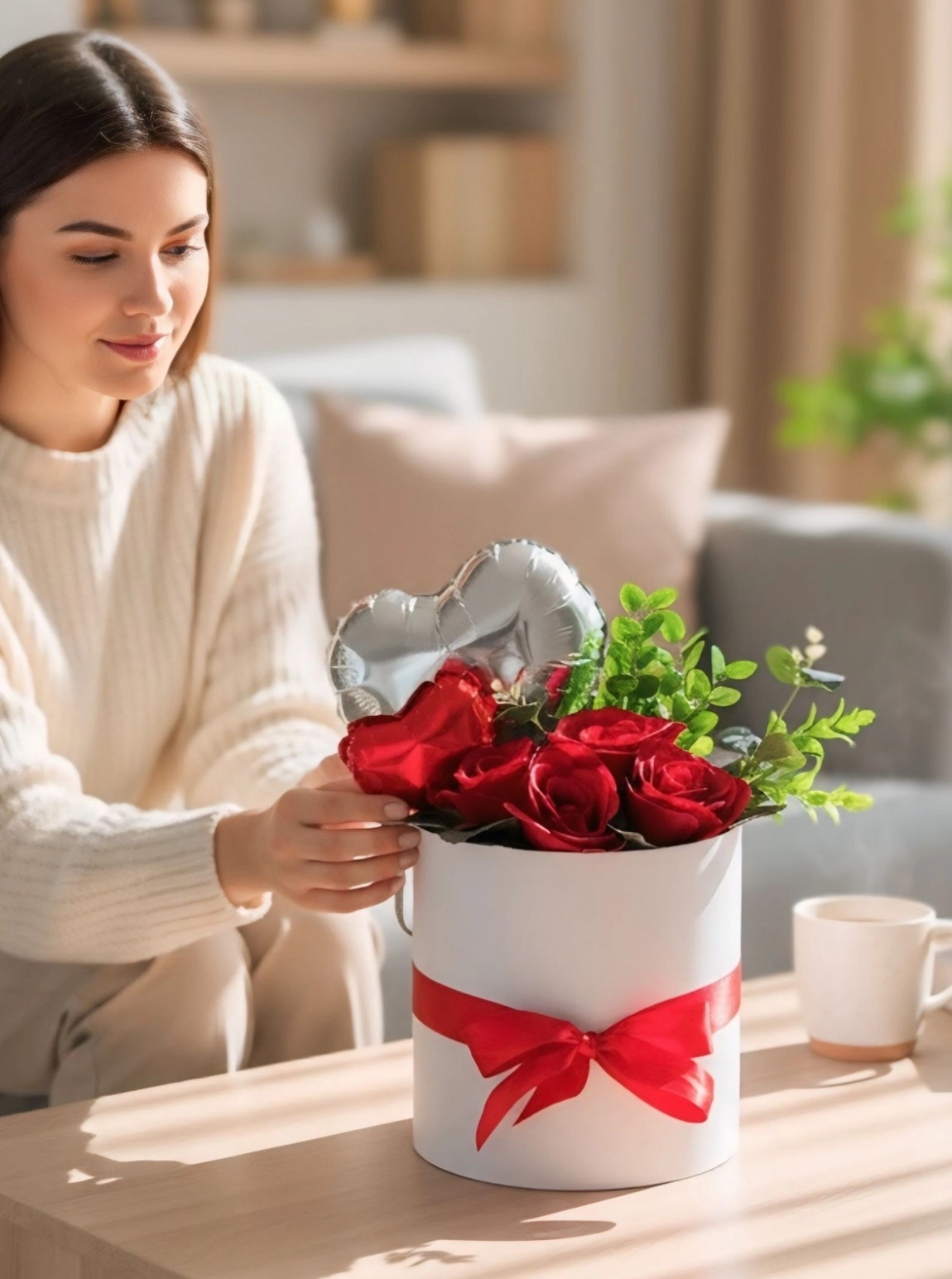 Balonlu Kırmızı Gül Kutusu