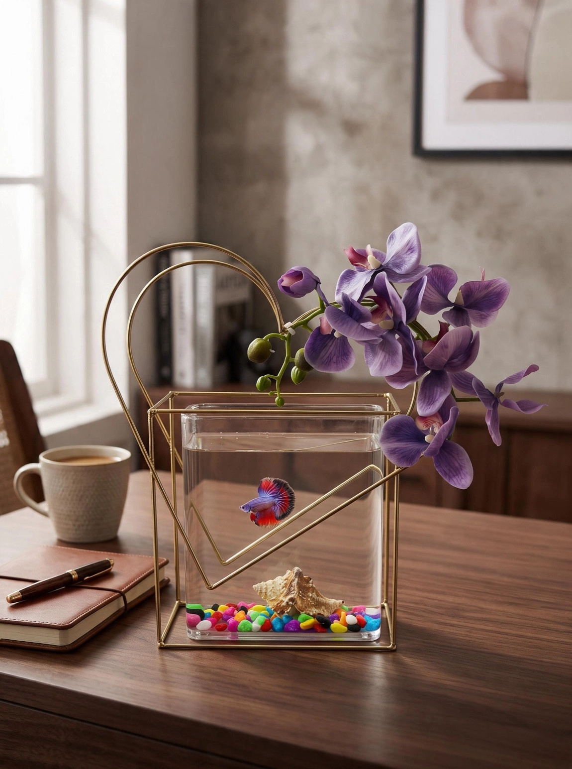 Demir Kalp Tasarımlı Askvarium Ve Mor Orkide