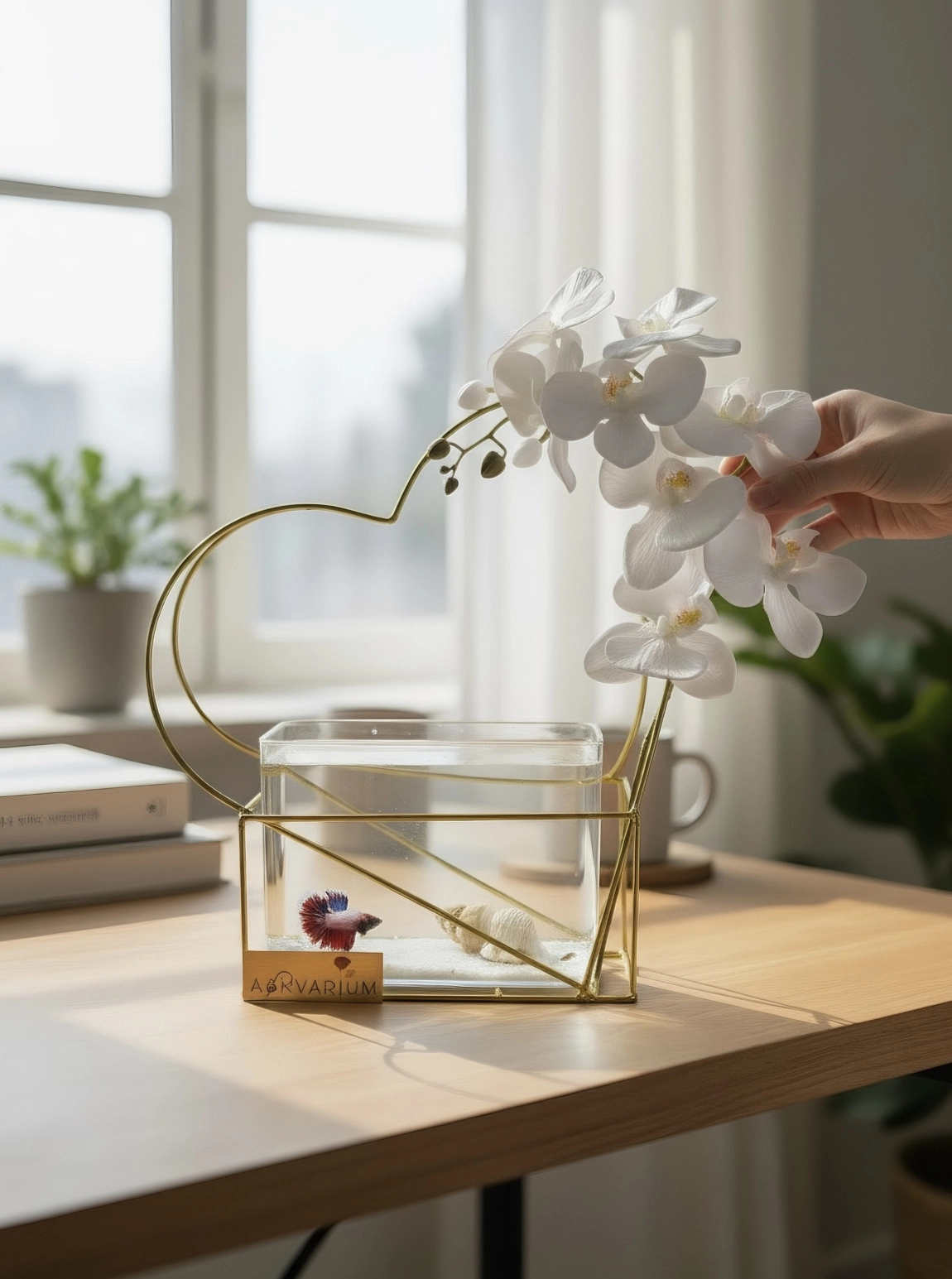 Demir Kalp Tasarımlı Askvarium Ve Beyaz Orkide