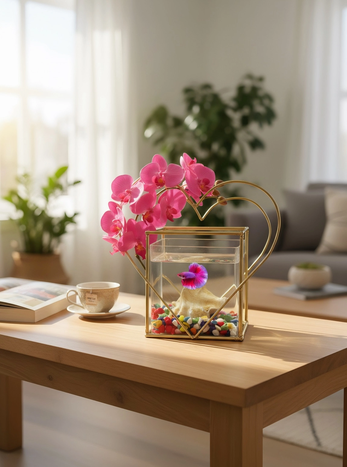 Kare Kalp Gold Askvarium Pembe İkili Orkide