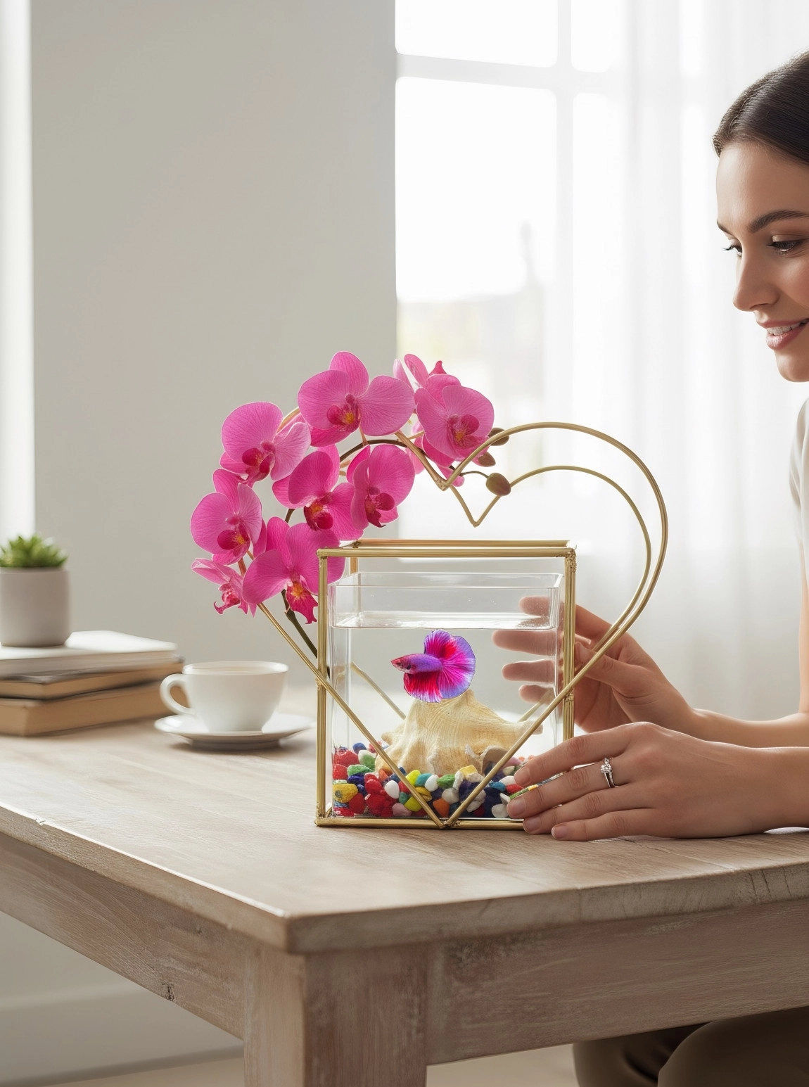 Kare Kalp Gold Askvarium Pembe İkili Orkide