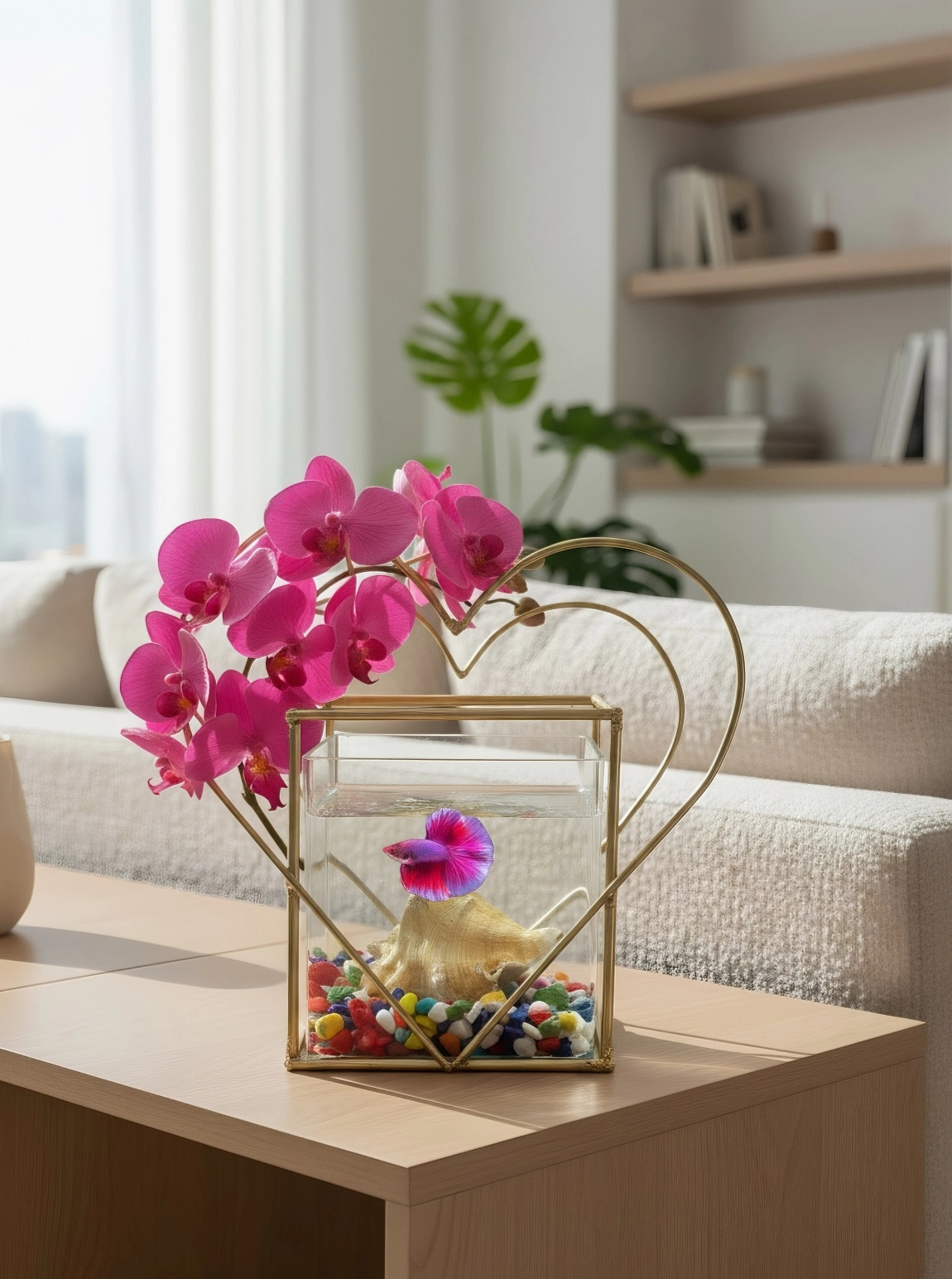 Kare Kalp Gold Askvarium Pembe İkili Orkide