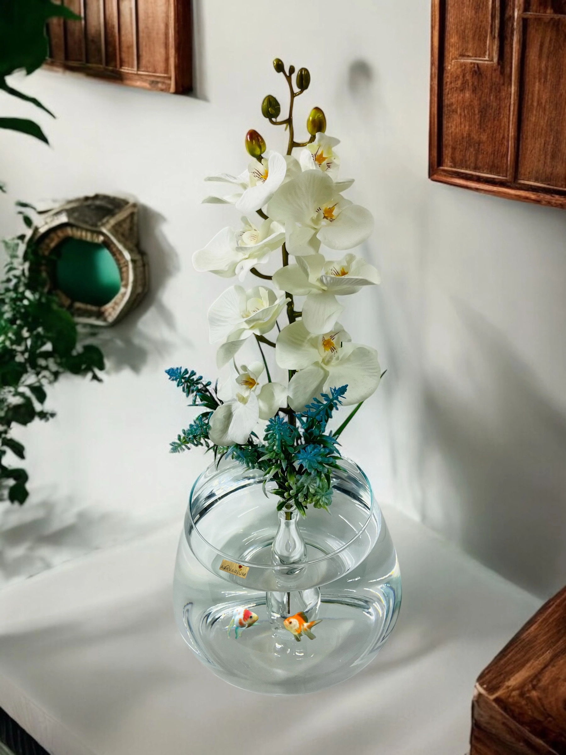 Tek Dal Beyaz Orkide Fanus