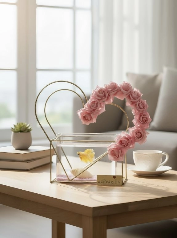 11 Pembe Güllü Demir Kalp Askvarium