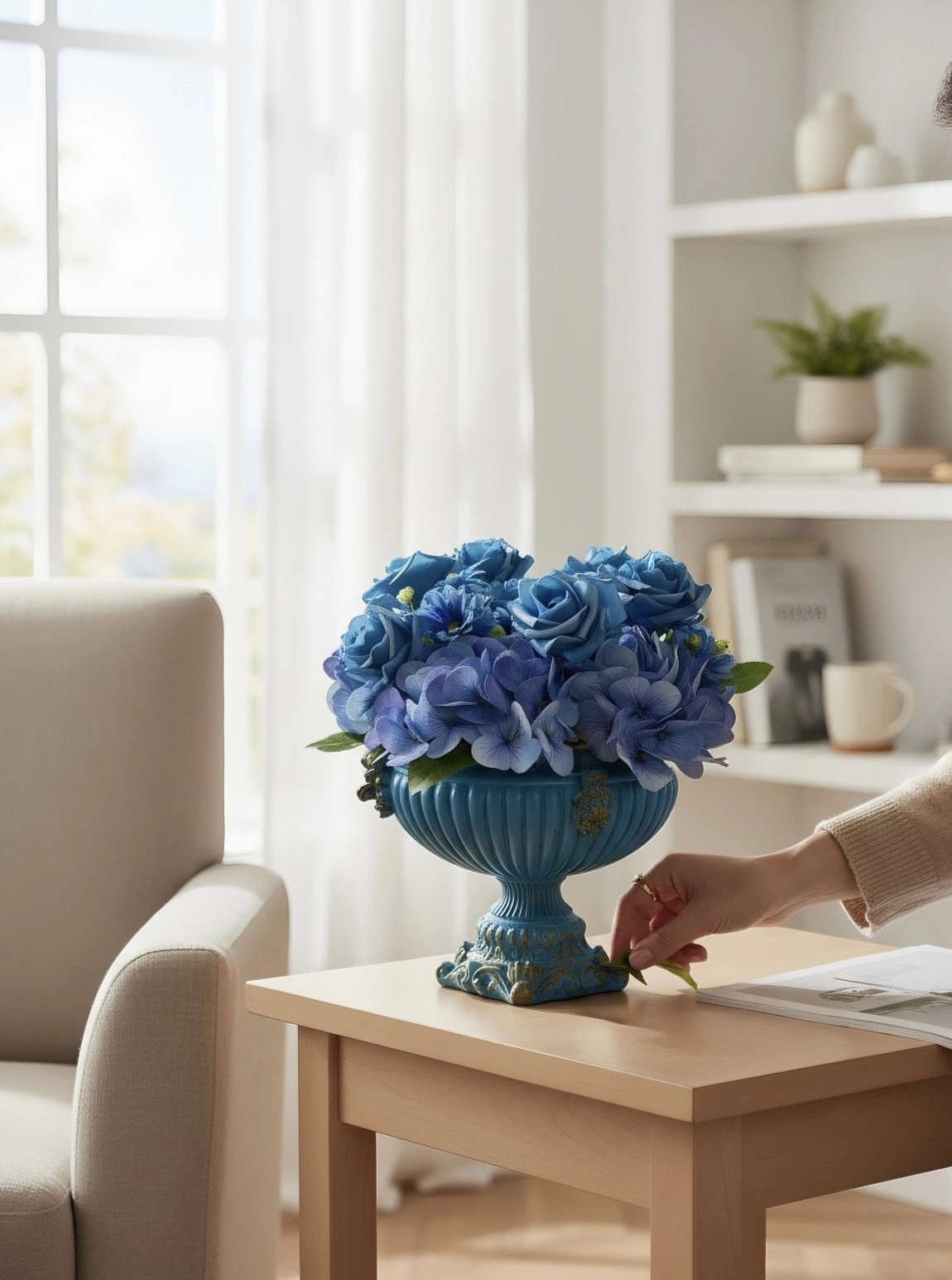 9 Mavi Güllü Ve Ortancalı Labl Aranjman