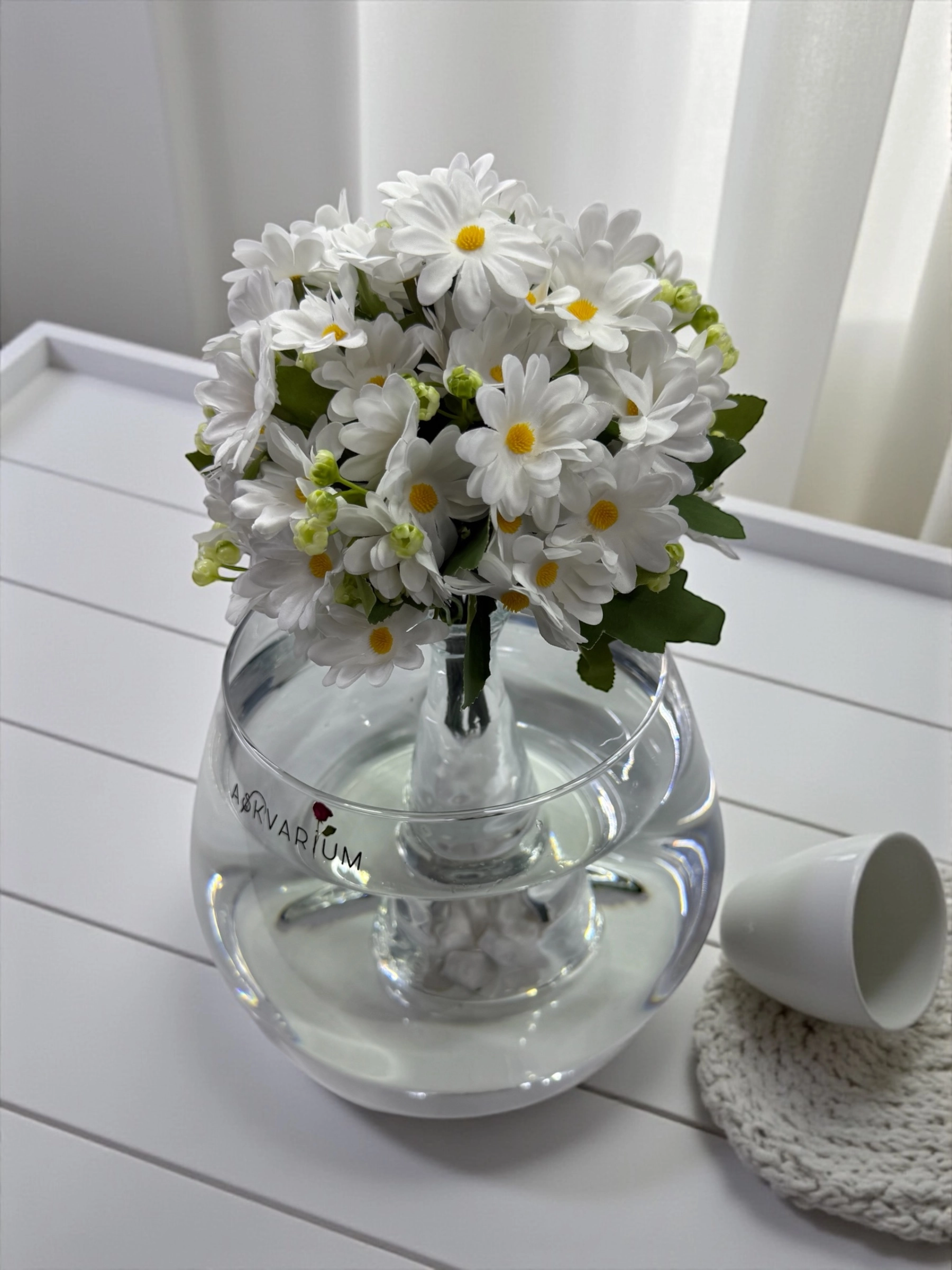 Beyaz Papatya Fanus Aranjmanı