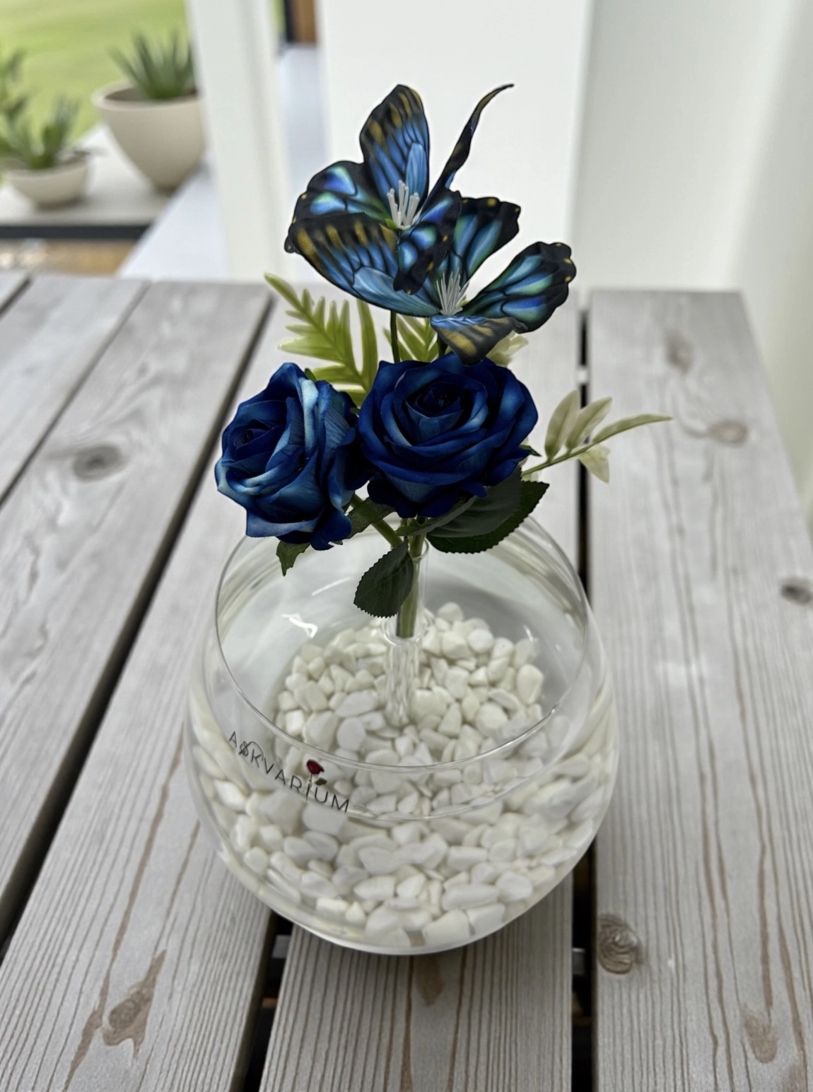 Blue Butterfly Love Fanus Aranjmanı