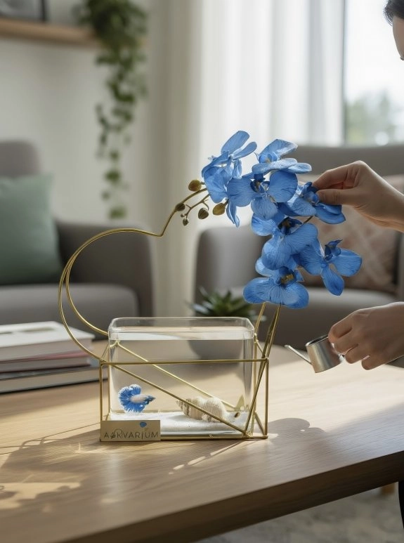 Demir Kalp Tasarımlı Askvarium Ve Mavi Orkide