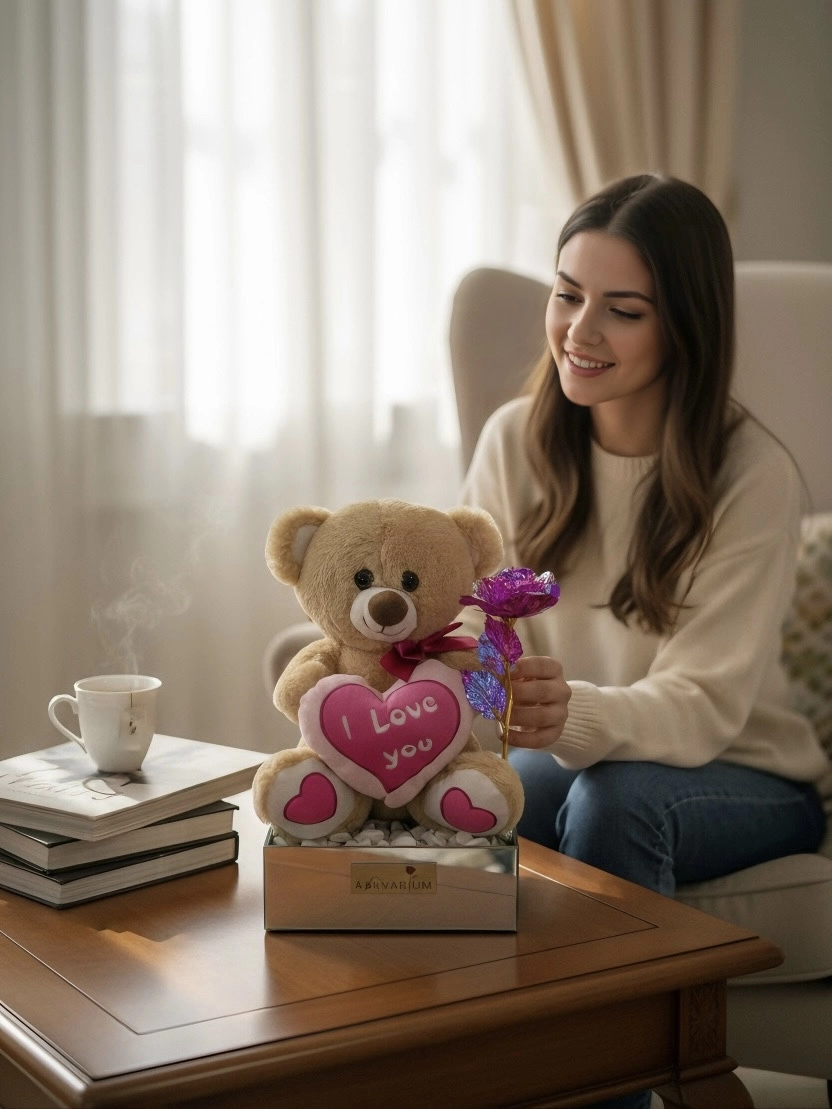 I Love You Peluş Ayıcık Ve Sonsuz Gül Aranjmanı