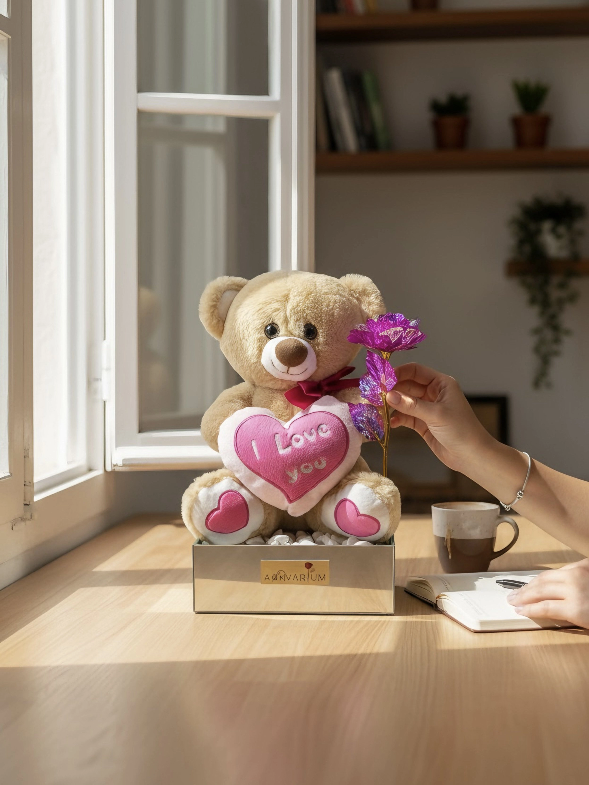 I Love You Peluş Ayıcık Ve Sonsuz Gül Aranjmanı