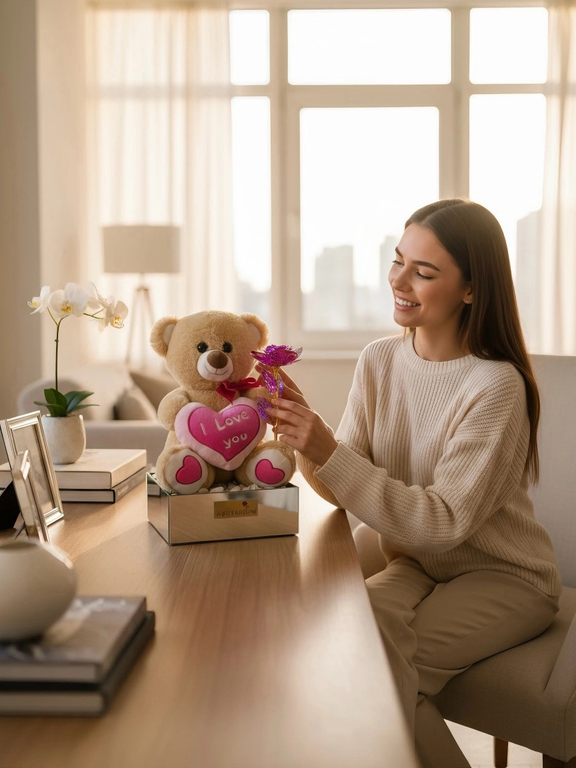 I Love You Peluş Ayıcık Ve Sonsuz Gül Aranjmanı