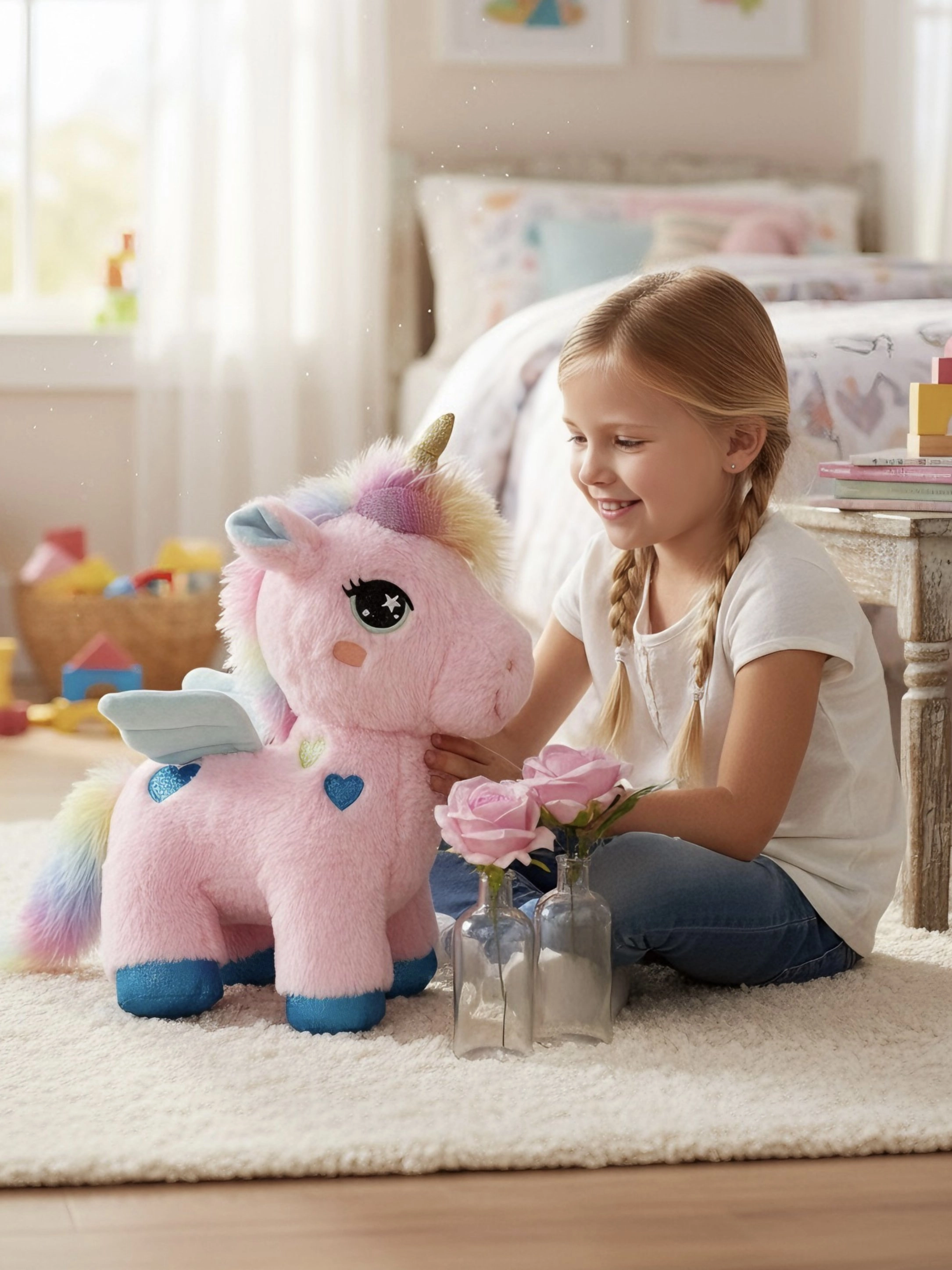 İkili Vazoda Pembe Gül Ve 45 Cm Pony