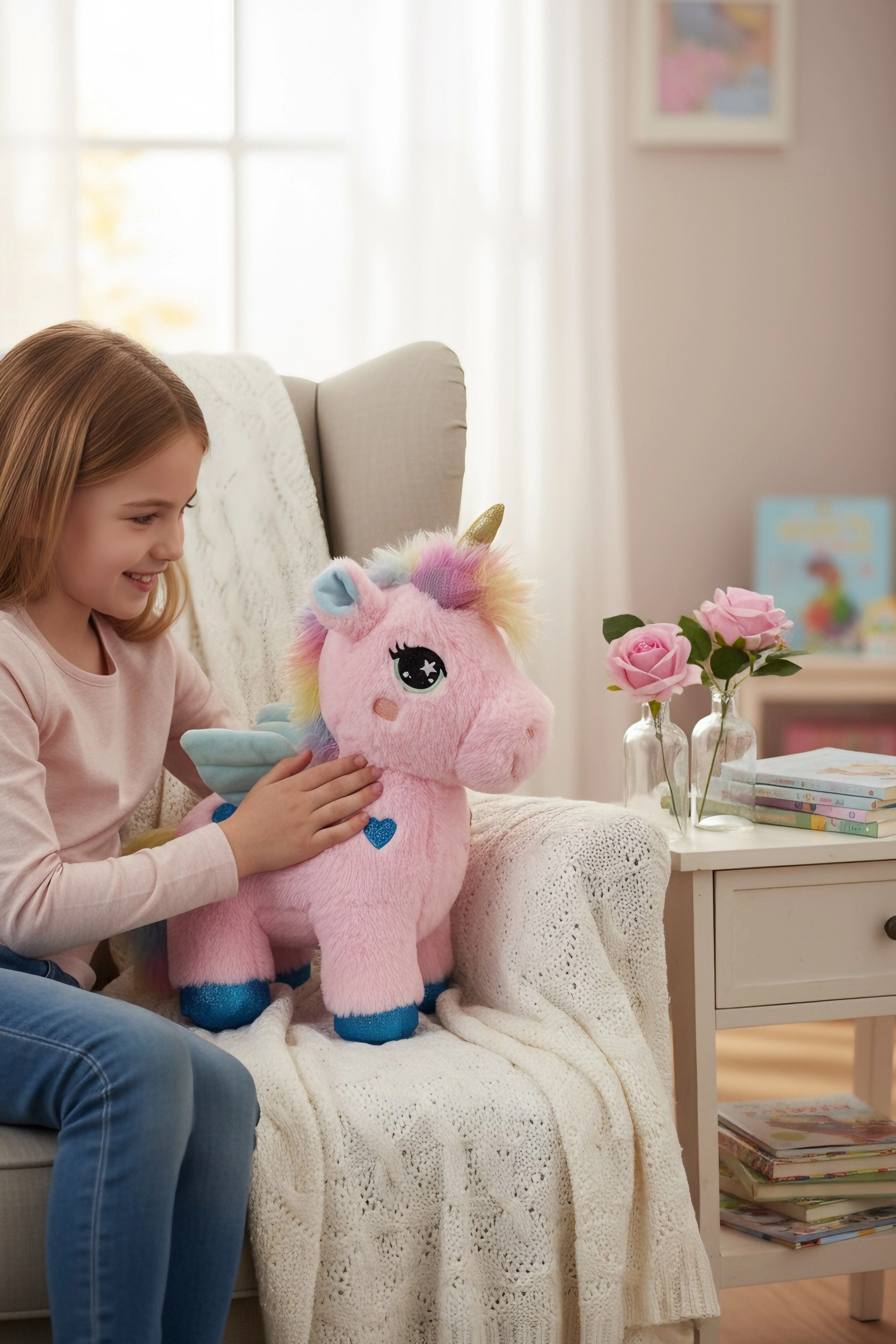 İkili Vazoda Pembe Gül Ve 45 Cm Pony
