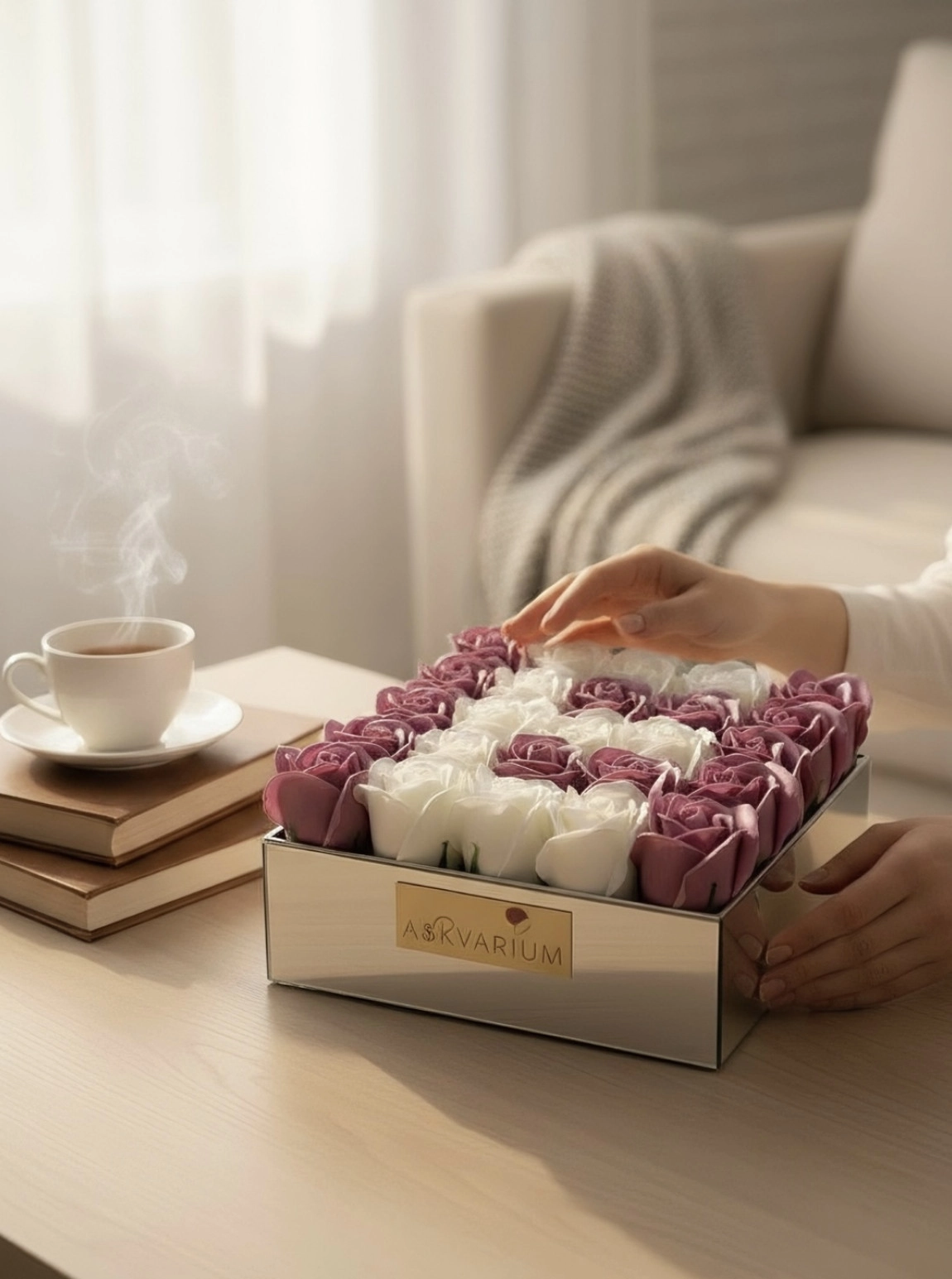 İsme Özel Kokulu Lavanta Ve Beyaz Güller Kutusu