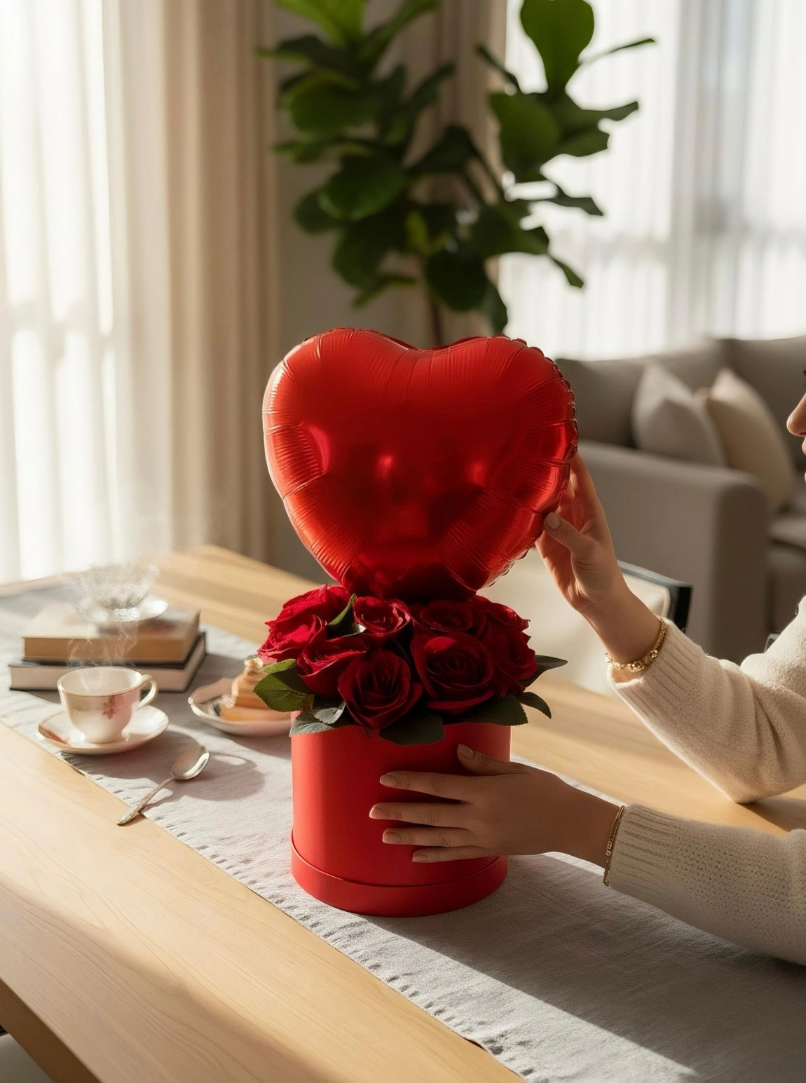 Kalpli Balonlu 9’Lu Kırmızı Gül Kutusu