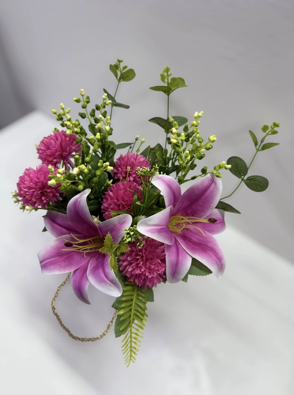 Pembe Lilyum Ve Pembe Çiçekli Dekoratif Aranjman