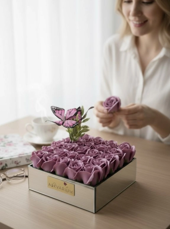 Pink Butterfly Lavanta Kokulu Güller Kutusu