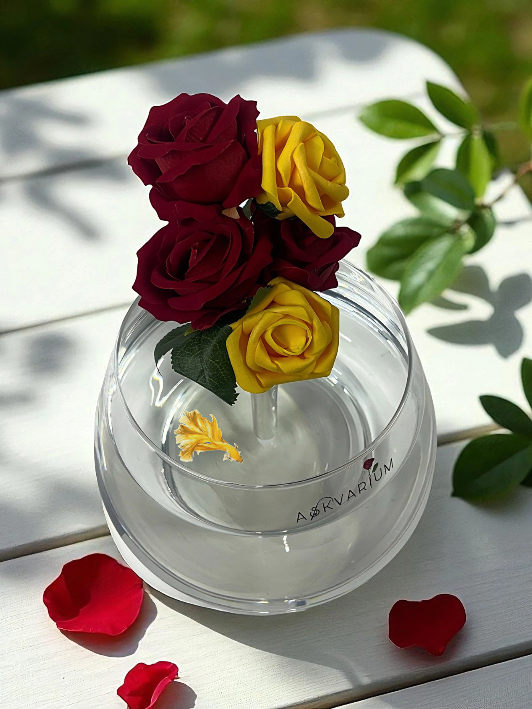 Sarı Kırmızı Güllü Fanus