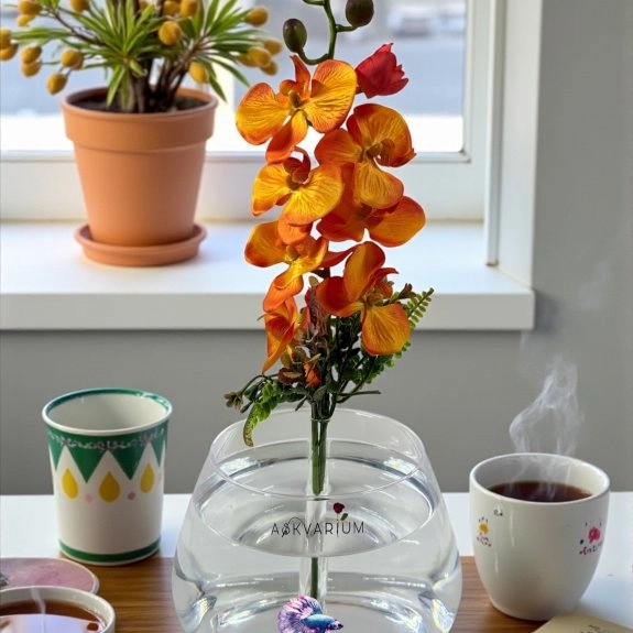 Turuncu Orkide Fanus Askvarium